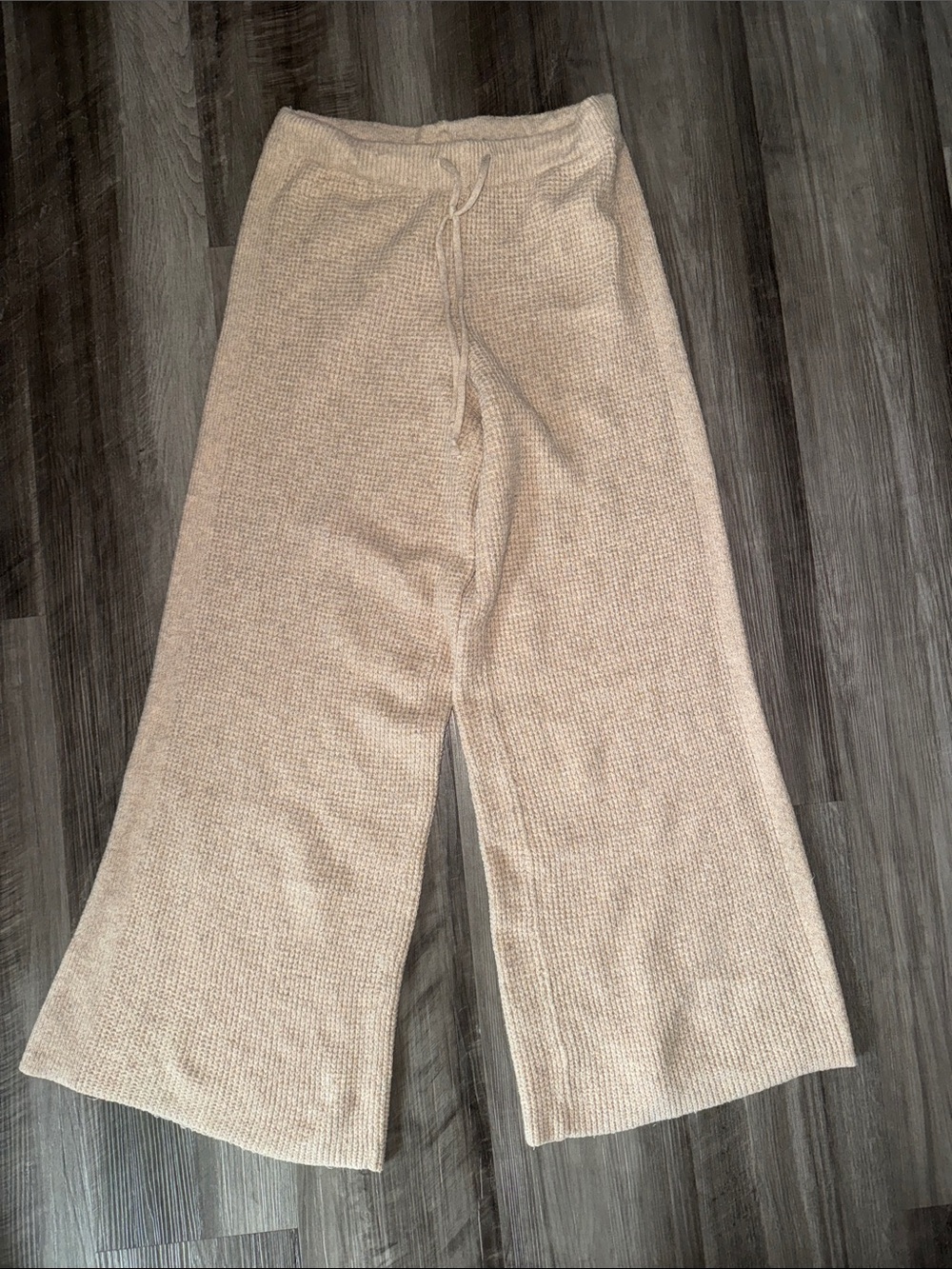 Aerie small waffle knit wide leg lounge pants sleep, pajama beige sweater
